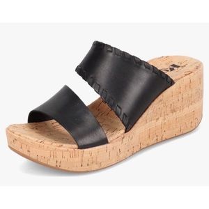 Korks Kendri Black Leather Wedge Sandal Size 8